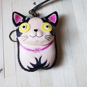 Cute Leather Cat Wristlet